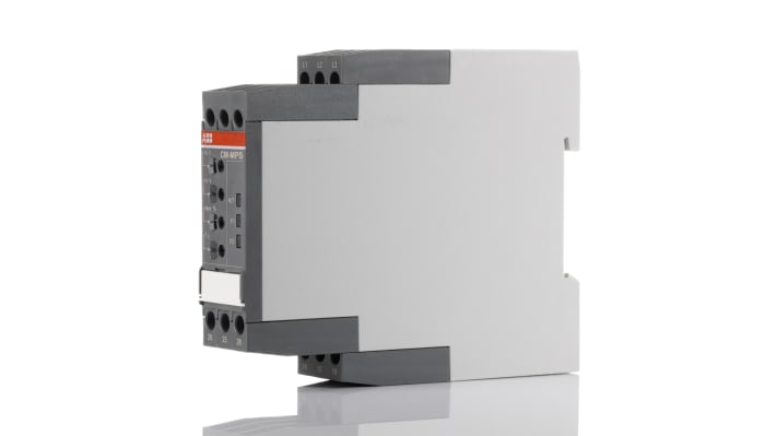 Relè di monitoraggio ABB CM-MPS, DPDT, montaggio su guida DIN, dimensioni 103,7 x 22,5 x 85,6 mm, grado di protezione IP20.