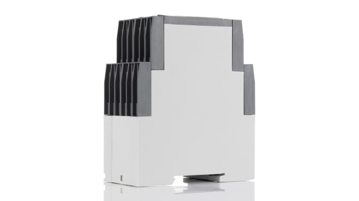 Relè di monitoraggio ABB CM-MPN, 3 fasi, tensione 450-720 V CA, montaggio su guida DIN, dimensioni 104,8 x 45 x 85,6 mm.