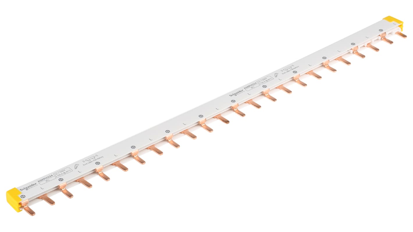 Barra bus bifase Schneider Electric A9XPH224, 24 moduli, passo 18mm. Ideale per impianti industriali, resistente al fuoco e con alta conduttività.