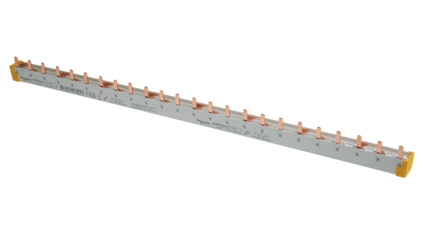 Barra di distribuzione trifase Schneider Electric A9XPH324 - 415V ca, passo 18mm - Serie Acti9. Resistenza al fuoco, grado di protezione IP20. Ideale per trasformatori di potenza, industria ferroviaria e sistemi di illuminazione industriale. Acquista ora!