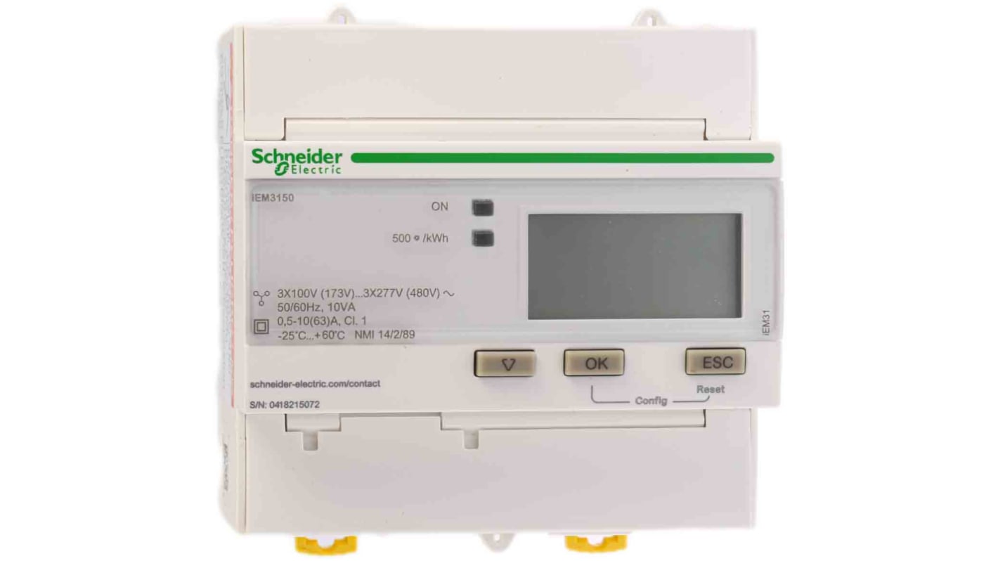 Contatore di energia Schneider Electric A9MEM3150, iEM3100, per misurazione in circuiti monofase e trifase, IP40.