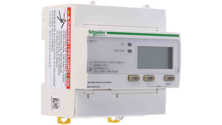 Contatore di energia Schneider Electric A9MEM3150, iEM3100, per misurazione in circuiti monofase e trifase, IP40.