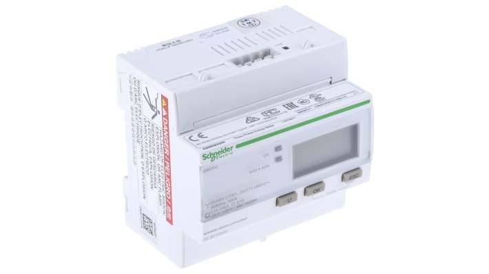 Contatore di energia Schneider Electric A9MEM3250 iEM3200, 1-3 fasi, montaggio su guida DIN, display LCD 10 cifre.