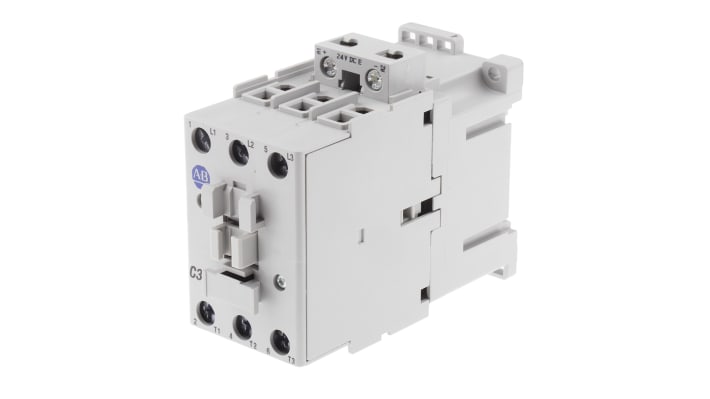 Contattore Allen Bradley 100-C37EJ00, 3 poli, 18,5 kW, 37A, coil 24V c.c. per controllo motori industriali. Alta efficienza e affidabilità.