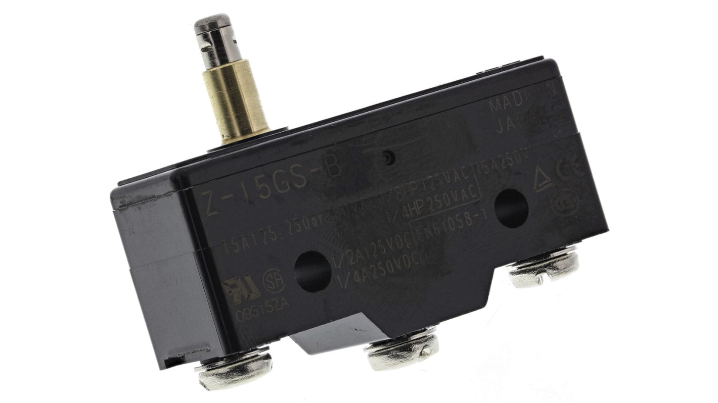 Interruttore di fine corsa Omron Z-15GS-B, stantuffo SPDT, contatti NO/NC, dimensioni 49.2 x 37.4 x 17.45 mm, protezione IP00.