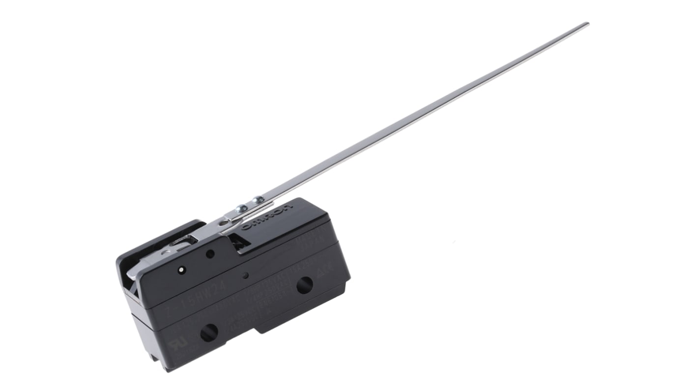 Interruttore di fine corsa Omron Z-15HW24, leva NO/NC, 15A, 500V AC, custodia in resina, temperatura -25/+80°C.