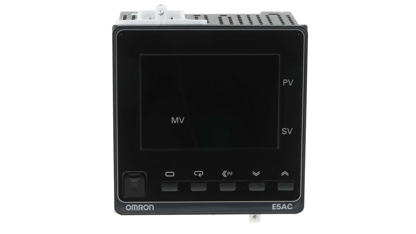 Termoregolatore PID Omron E5AC-RX4A5M-000, montaggio a pannello, dimensioni 96x96 mm, uscita relè, alimentazione 100-240 V.