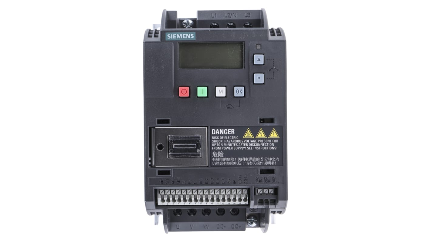 Inverter Siemens 0,75 kW, 400 V c.a., 3 fasi, 0 550Hz - Serie SINAMICS V20 - 6SL3210-5BE17-5UV0. Ideale per motori industriali, montaggio versatile.