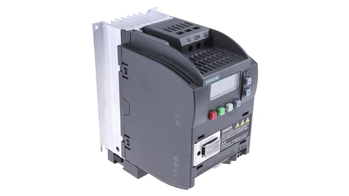 Inverter Siemens 1,5 kW 400 V c.a. 3 fasi 0-550Hz (6SL3210-5BE21-5CV0) per controllo velocità motori, resistente e leggero. Ideale per ambienti difficili.
