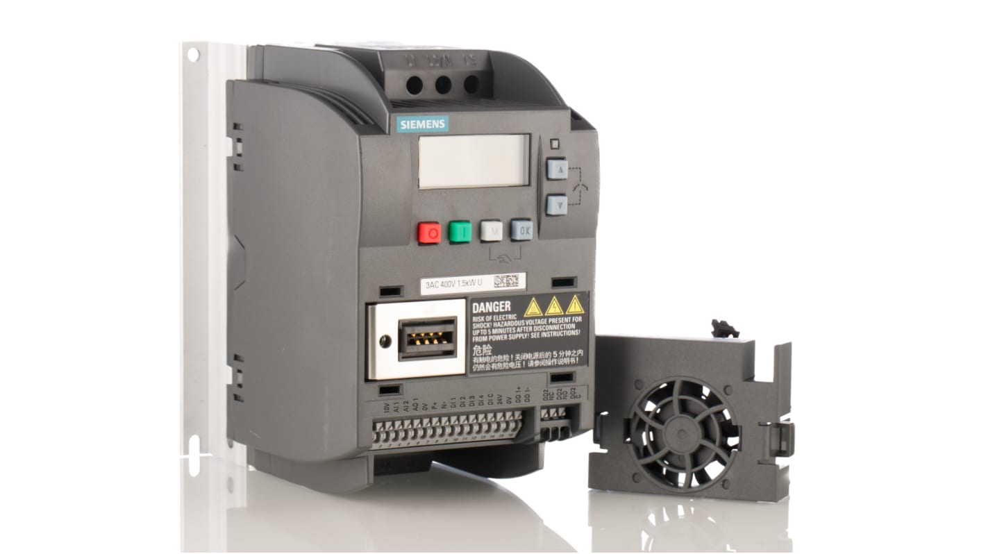 Inverter Siemens 1,5 kW, 400V AC, 3 fasi, 0-550Hz - Efficiente per ventilatori e pompe, risparmio energetico, installazione compatta.