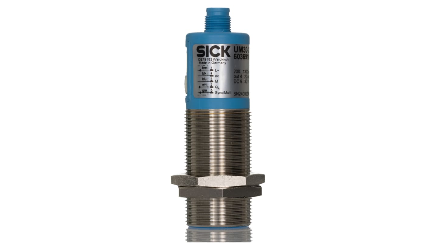Sensore di prossimità cilindrico Sick UM30-213113, tecnologia a ultrasuoni, gamma 2000 mm, IP67, M30 x 1.5, alimentazione 9-30 V c.c.