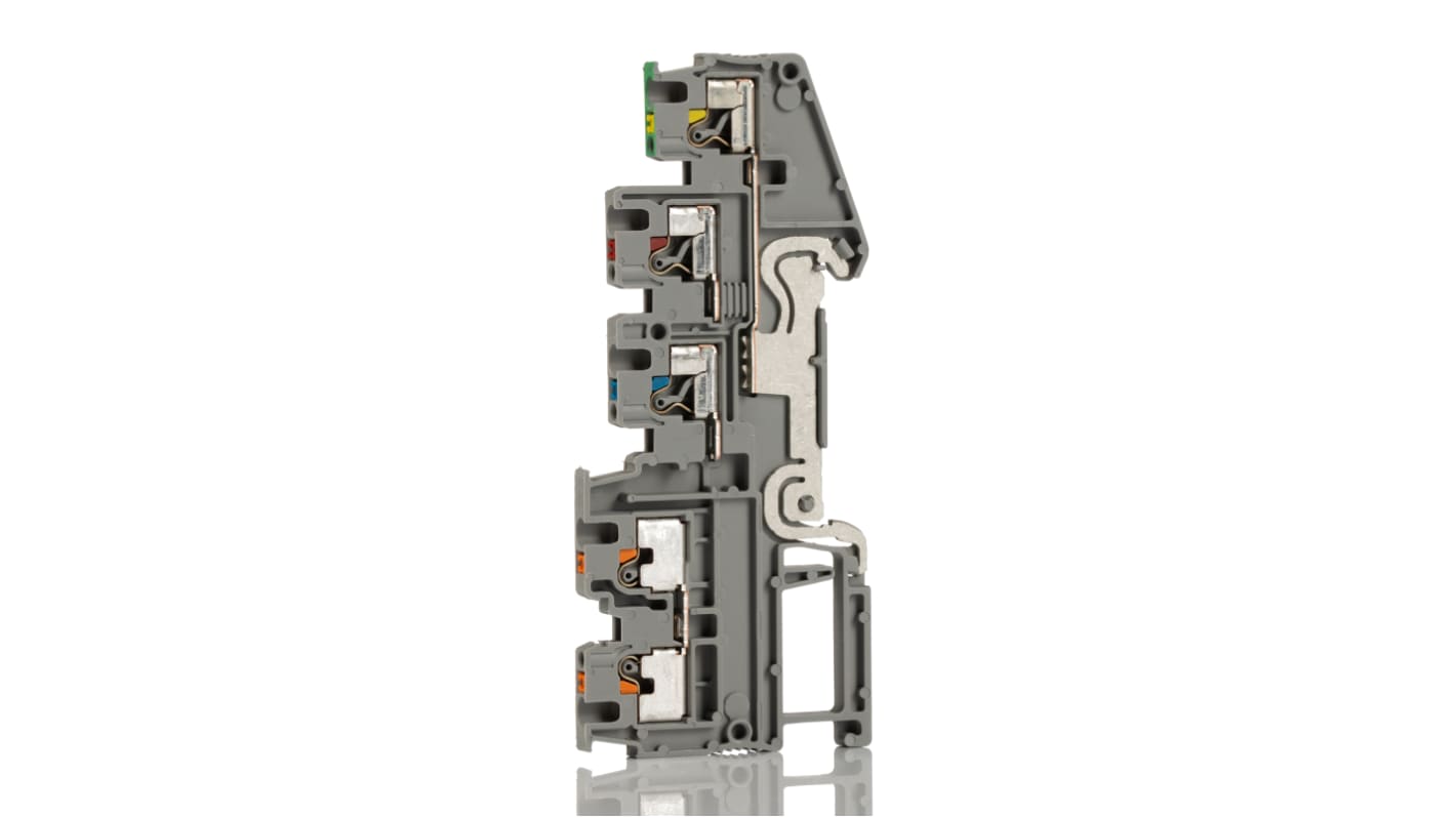 Morsettiera per guida DIN Phoenix Contact 3244465: 4 file, collegamento a innesto, 13.5A. Resistente, isolata, ideale per cablaggi sicuri.