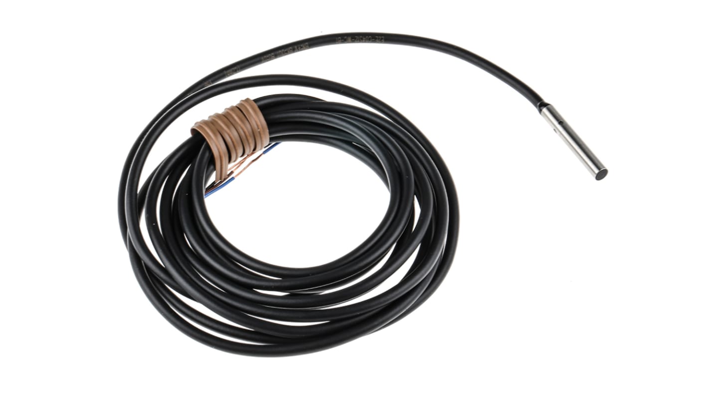 Sensore di prossimità cilindrico PNP Omron E2E-C04S12-WC-B1 2M, rilevamento 1,2 mm, alimentazione 10-30 V c.c., grado di protezione IP67.