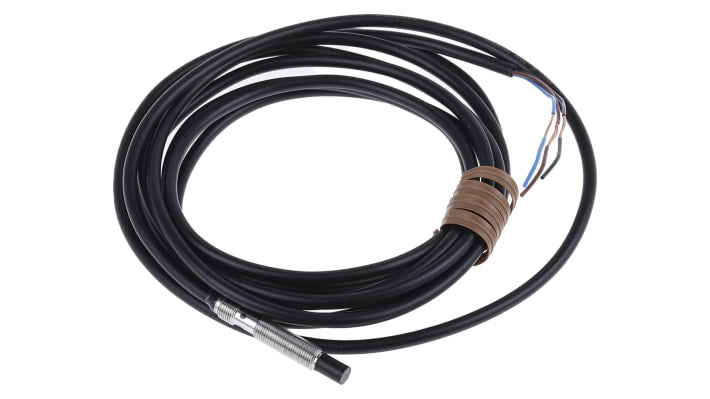 Sensore di prossimità cilindrico PNP Omron E2E-S05N03-WC-B1 2M, rilevamento 3 mm, custodia in acciaio inox, IP67.