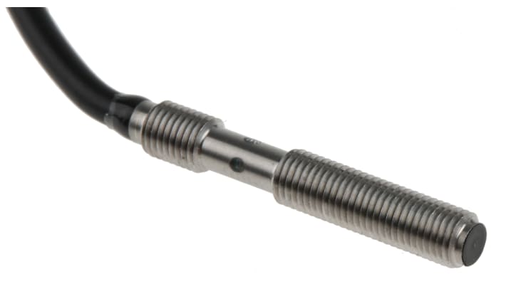 Sensore di prossimità cilindrico PNP Omron E2E-S04SR8-WC-B1 2M, diametro M4, rilevamento 0,8 mm, IP67, acciaio inox.