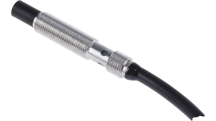 Sensore di prossimità cilindrico NPN Omron E2E-S05N03-WC-C1 2M, diametro 5 mm, rilevamento a 3 mm, IP67, acciaio inox.