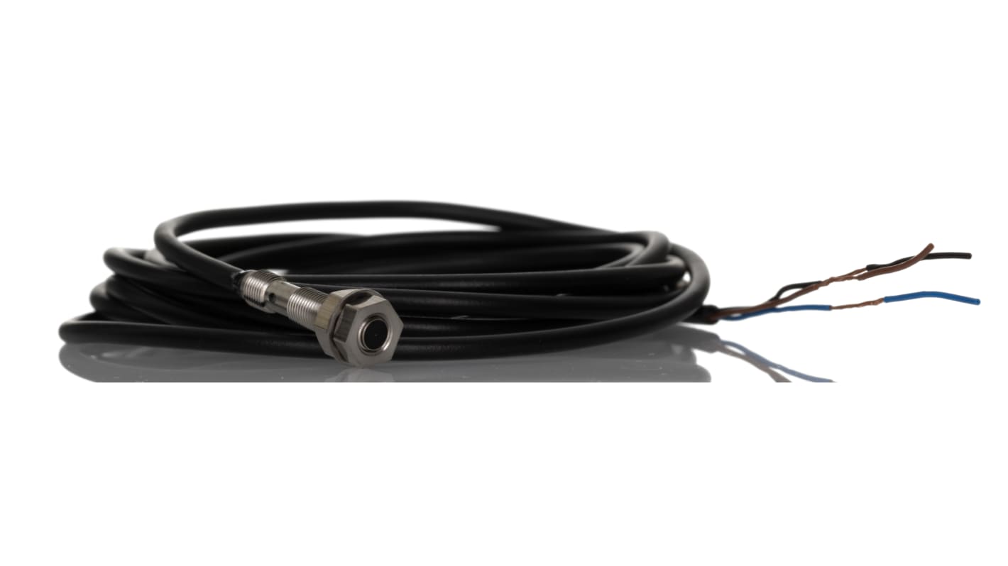 Sensore di prossimità cilindrico PNP Omron E2E-S05S12-WC-B2 2M, diametro M5, rilevamento 1,2 mm, IP67, acciaio inox.