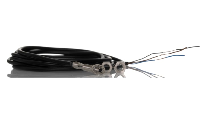 Sensore di prossimità cilindrico PNP Omron E2E-S05S12-WC-B2 2M, diametro M5, rilevamento 1,2 mm, IP67, acciaio inox.