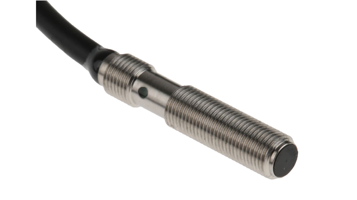 Sensore di prossimità cilindrico NPN Omron E2E-S05S12-WC-C1 2M, rilevamento 1,2 mm, montaggio a filo, IP67, acciaio inox.