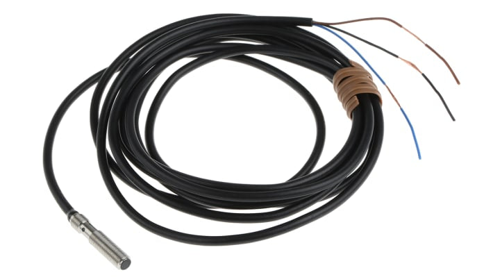Sensore di prossimità cilindrico NPN Omron E2E-S05S12-WC-C1 2M, rilevamento 1,2 mm, montaggio a filo, IP67, acciaio inox.