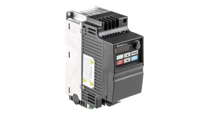 Inverter monofase Delta Electronics VFD007EL21A, potenza 0,75 W, 230 V, corrente 9,5 A, dimensioni 72x174x136 mm.