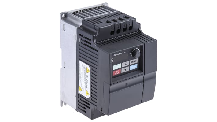 Inverter monofase Delta Electronics VFD022EL21A, potenza 2,2 kW, 230 V, interfaccia RS-485, dimensioni 174x136x100 mm.