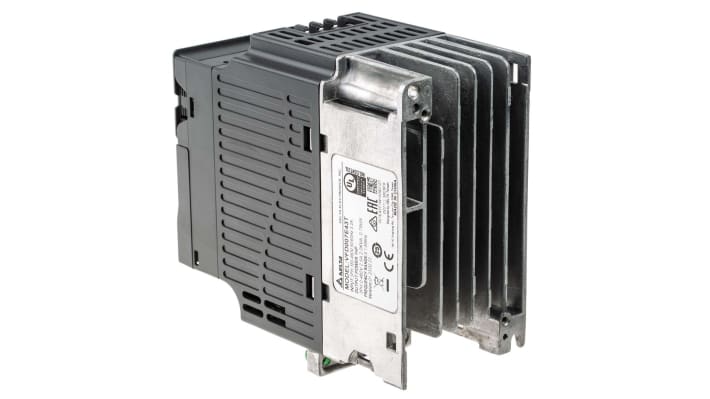 Inverter trifase Delta Electronics VFD007E43T, potenza 0,75 W, 460 V, dimensioni 142x152x72 mm, comunicazione RS485 ModBus.