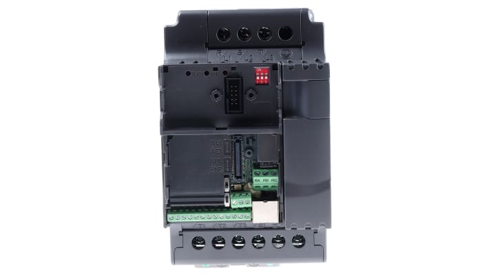 Inverter trifase Delta Electronics VFD022E43A, 2,2 kW, 460 V, 7,1 A, design modulare, dimensioni 174x100x152 mm.