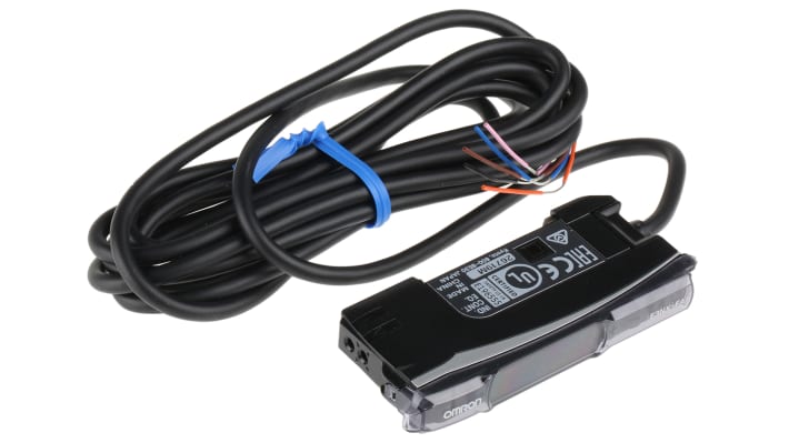 Sensore PNP precablato Omron E3NX-FA51 2M, LED rosso, 10-30 V c.c., dimensioni 104,8 x 27,8 x 10 mm.