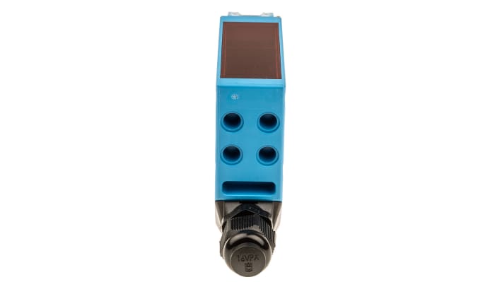 Sensore fotoelettrico rettangolare Sick WL34-R240, rilevamento 30 mm a 22 m, montaggio a pannello, dimensioni 27x92x70 mm.