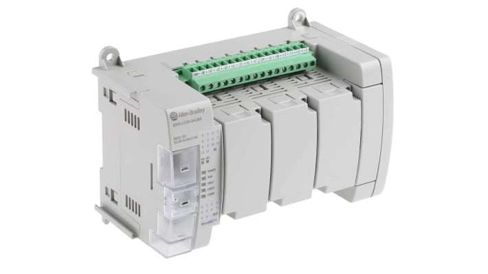 Allen Bradley 2080-LC50-24QBB, CPU PLC Micro850, 14 ingressi, 10 uscite, montaggio su guida DIN, dimensioni 158 x 90 x 80 mm.