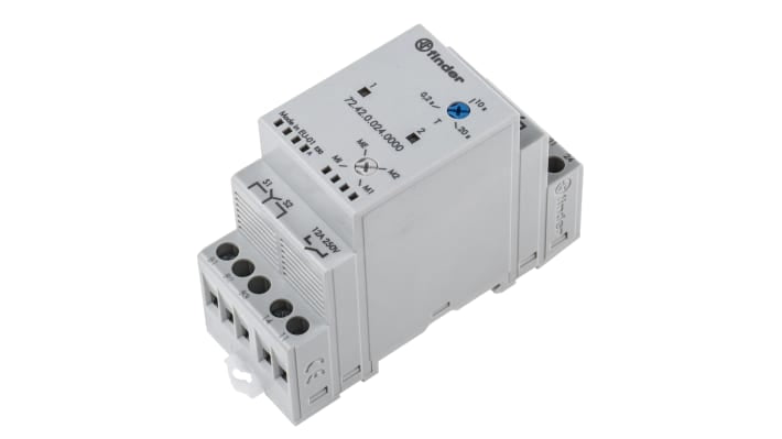 Finder 72.42.0.024.0000, relè di monitoraggio con 2 uscite NA, montaggio su guida DIN, ritardo 0.2 a 20 s.