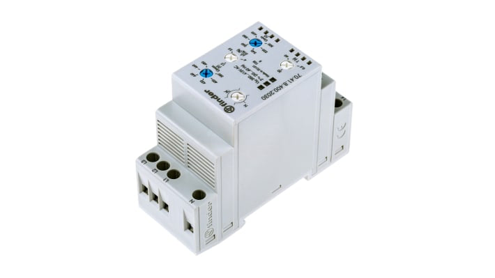 Finder 70.41.8.400.2030, relè di monitoraggio tensione SPDT, 300-480V, montaggio su guida DIN 35mm, dimensioni 60.8 x 35 x 88.8mm.