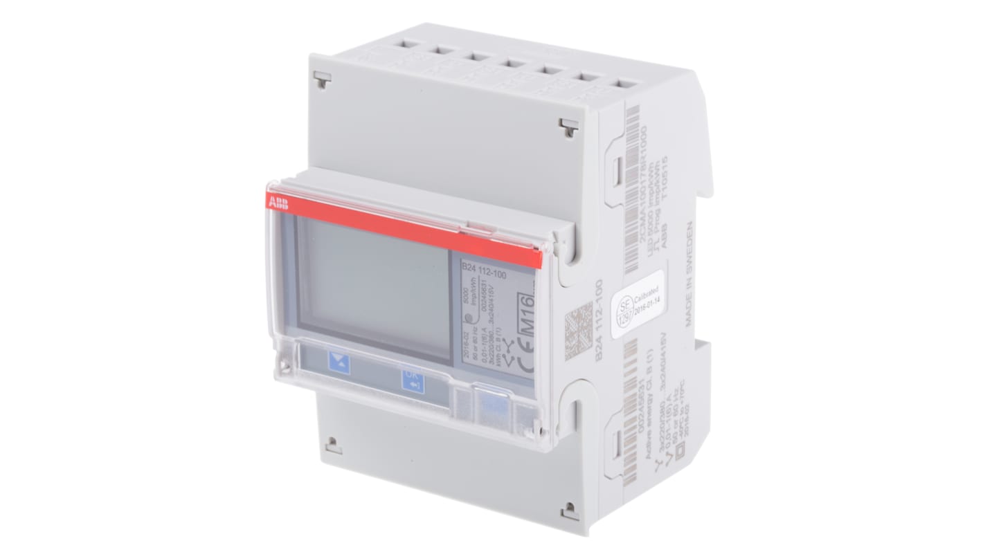 Contatore di energia ABB 2CMA100178R1000 B24 112-100, 3 fasi, montaggio su guida DIN, dimensioni 70 x 26,5 x 65 mm.