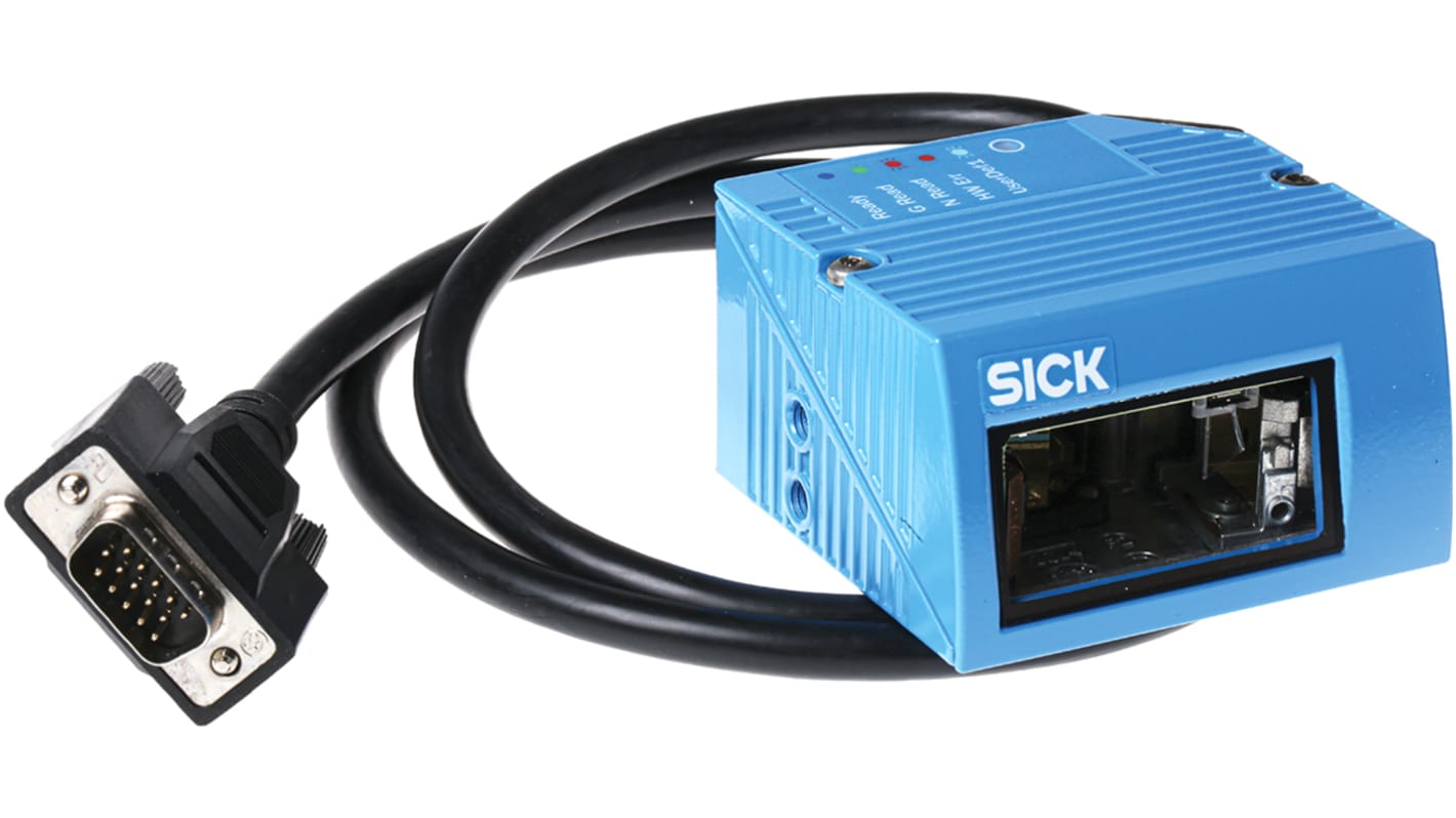 Lettore codici a barre Sick CLV610-C1000, tecnologia laser, distanza di lettura 365 mm, dimensioni 61 x 66 x 38 mm.