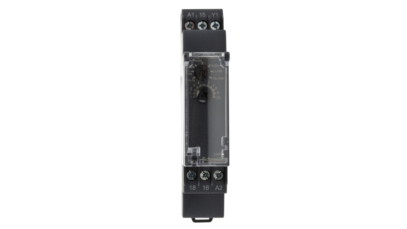 Schneider Electric - RE17RAMU Timer Relay, 0.1s 100h, 2 poli, SPDT, DIN Rail Guide. Ideale per automazione industriale e precisione.