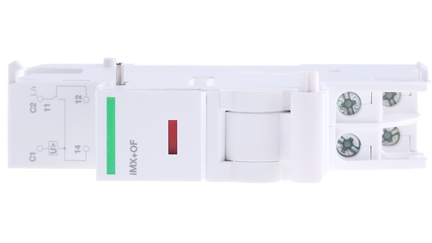 Shunt di Schneider Electric A9A26948: Scatto automatico in derivazione da 12 a 24V c.a./c.c. - serie Acti9. Protezione immediata contro cortocircuiti e sovraccarichi per sistemi di controllo del motorino di avviamento, nastri trasportatori e settore marino.