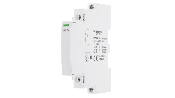Contattore Schneider Electric A9C15914 iACT, 2 poli, 1 NO + 1 NC. Serie iACT per controllo preciso dei contatti di potenza. Montaggio su guida DIN, tensione 24-240V c.a. Ideale per applicazioni industriali.