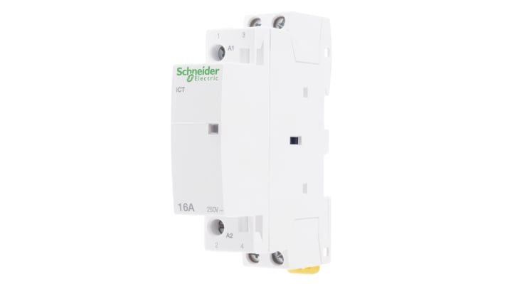 Contattore Schneider Electric A9C22112 iCT 2P 2NO 16A 24V CA per carichi monofase/trifase. Montaggio su guida DIN, isolamento di classe 2. Ideale per applicazioni industriali.