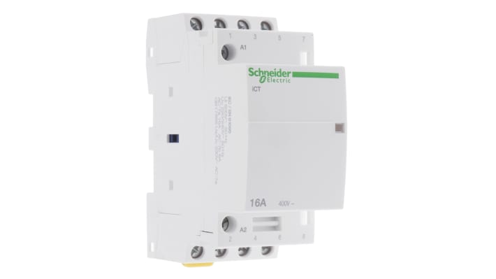 Contattore Schneider Electric A9C22814, 4 poli 4NO, 16 A, montaggio su guida DIN, dimensioni 36x81x68 mm, bobina 230 V.