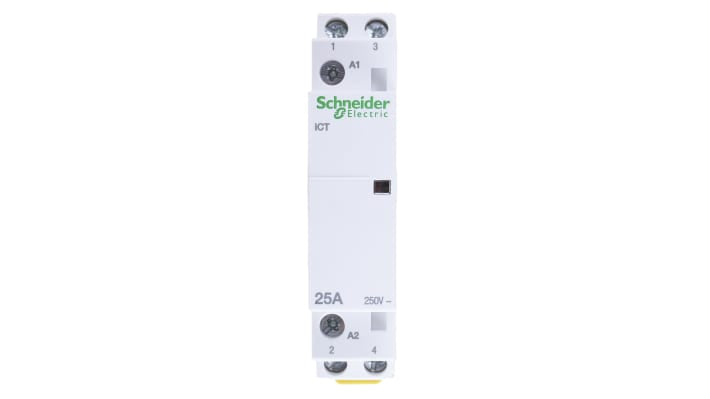 Contattore Schneider Electric iCT 2P 2NO 25A 230V - A9C20732 per motori, illuminazione e HVAC. Bobina 230V, facile installazione su guida DIN.