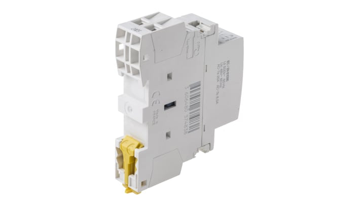 Contattore Schneider Electric A9C20232, serie iCT, 2 poli, 25 A, bobina 48 V c.a., montaggio su guida DIN, dimensioni 81x18x68 mm.