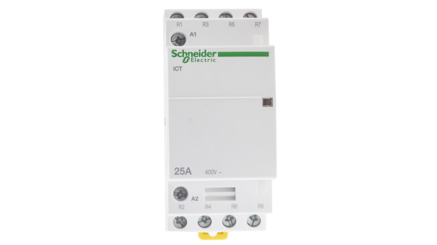 Contattore Schneider Electric A9C20837, 4 poli 400V CA Serie Acti 9 - Ideale per illuminazione e climatizzazione, bobina 230 V ca, contatti ausiliari integrati.