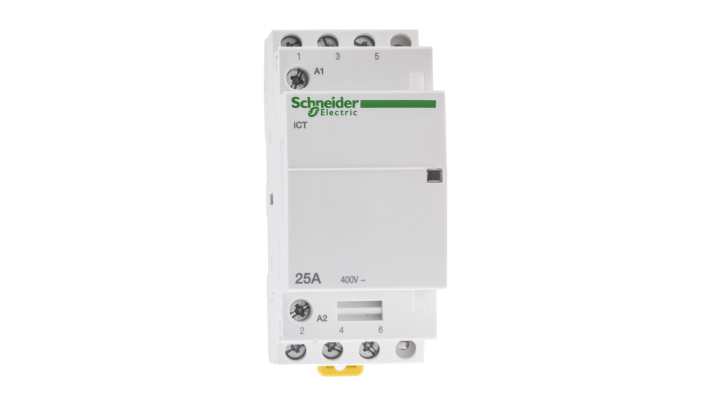 Contattore miniaturizzato Schneider Electric A9C20833, 3 poli, 25 A, 230 V AC-3. Ideale per carichi monofase/trifase, con contatti ausiliari e montaggio su guida DIN.