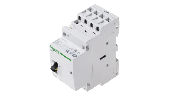 Contattore Schneider Electric Acti 9 iCT A9C21834: 4 poli, 4NO, 25A, 230V. Sicuro, facile da installare, ideale per carichi monofase/trifase.