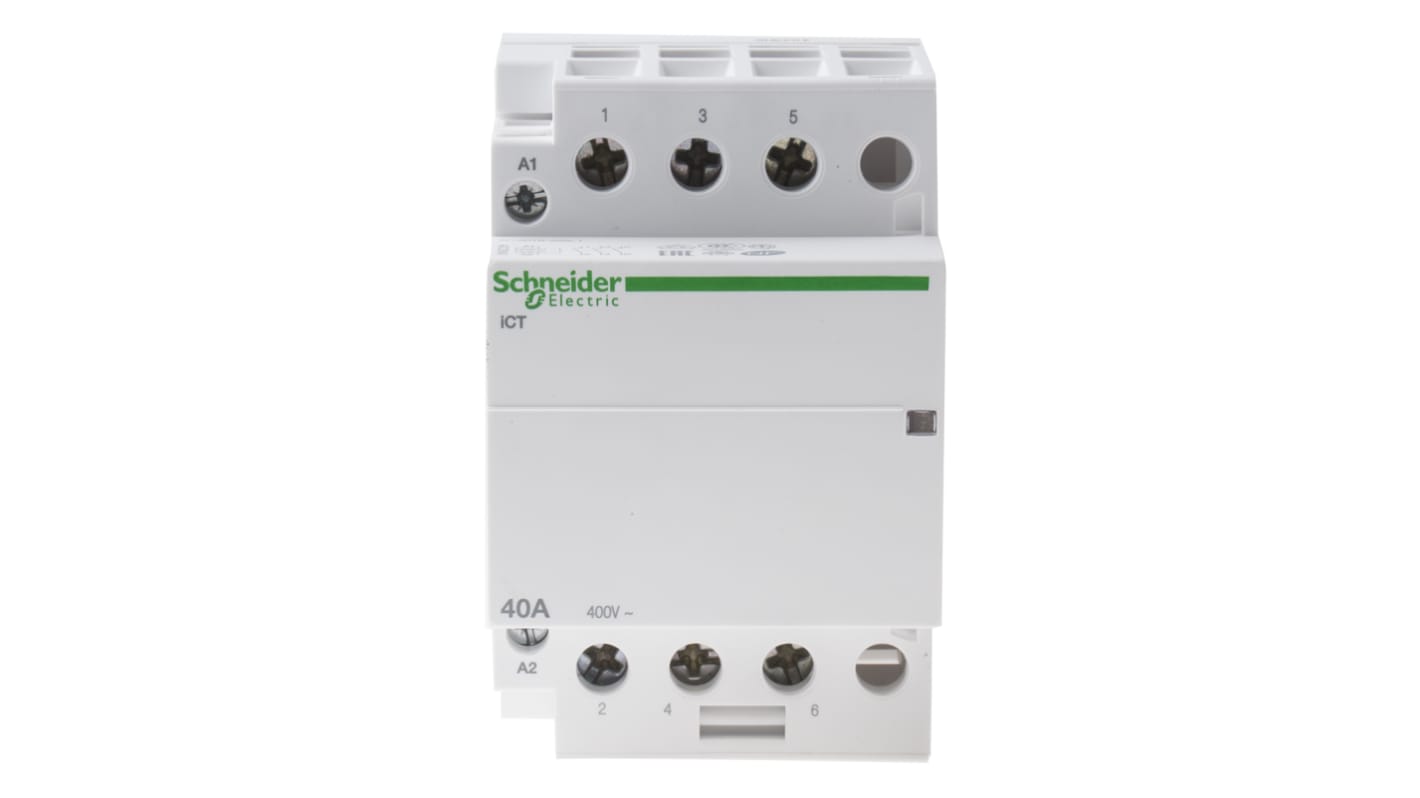 Contattore Schneider Electric A9C20843, 3 poli, 40 A, montaggio su guida DIN, dimensioni 54x85x68 mm, bobina 230 V.