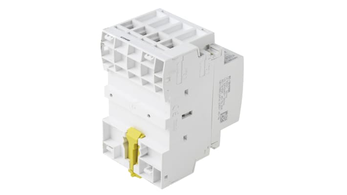 Contattore Schneider Electric A9C20867, 4 poli 4NC, 63 A, bobina 230 V, montaggio su guida DIN, dimensioni 85x54x68 mm.