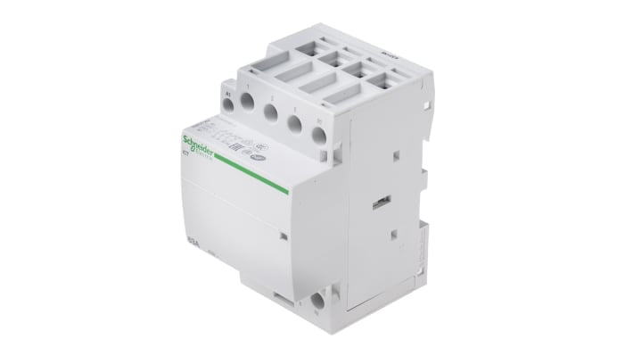 Contattore Schneider Electric A9C20869, 4 poli 3NO 1NC, 63 A, montaggio su guida DIN, dimensioni 85x54x68 mm.