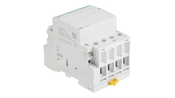 Contattore miniaturizzato Schneider Electric A9C20864, 4 poli, 63 A, 230 V AC-3. Ideale per carichi monofase/trifase, facile da installare e sicuro.