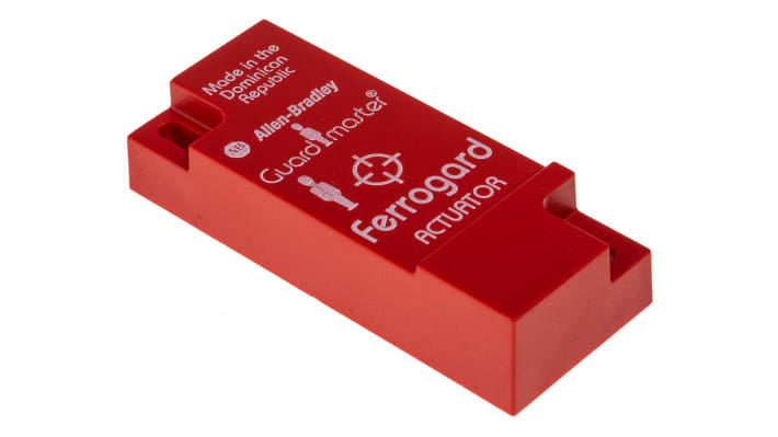 Interruttore di sicurezza senza contatto Allen Bradley Guardmaster 440N-G02001, grado di protezione IP67, cavo 2 m, dimensioni 76x30x15 mm.